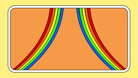 animation of two sets of rainbow stripes moving on orange background with white and yellow frame