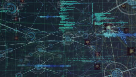 animation of data processing with network of connections on black background