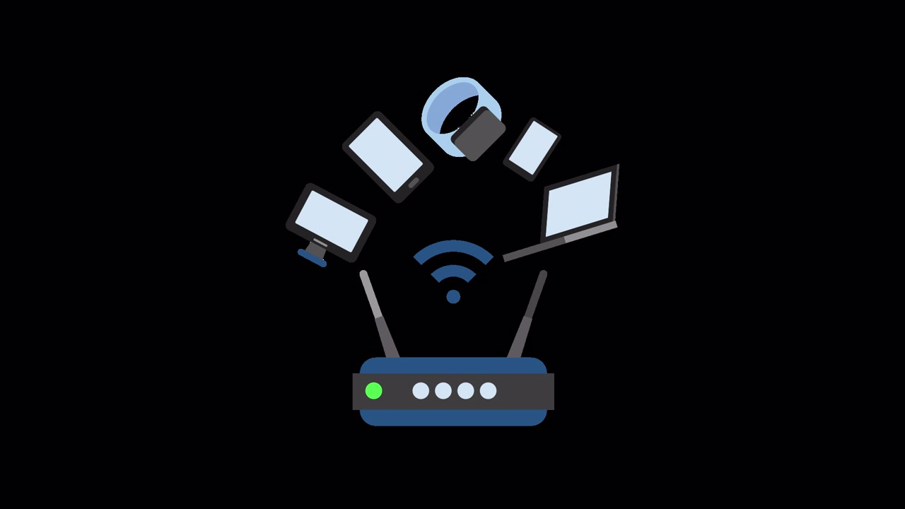 Router wireless che collega più dispositivi elettronici tramite rete Wi-Fi.