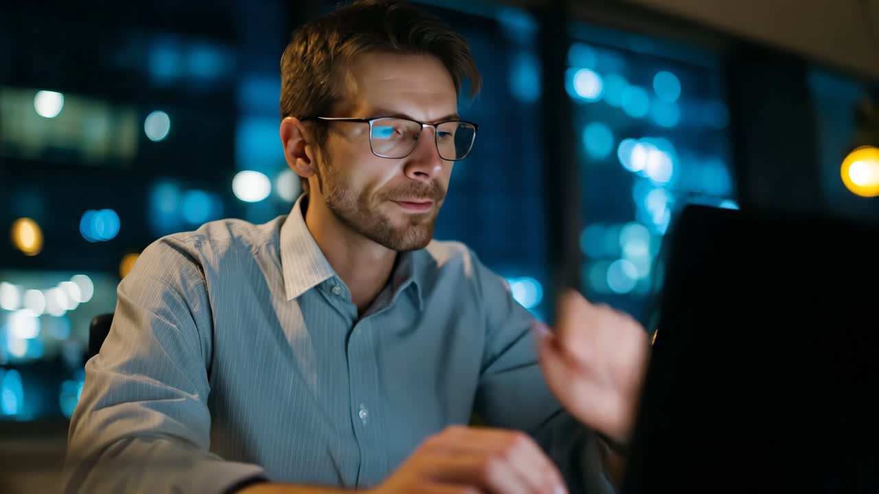 Concentrated businessman working on laptop