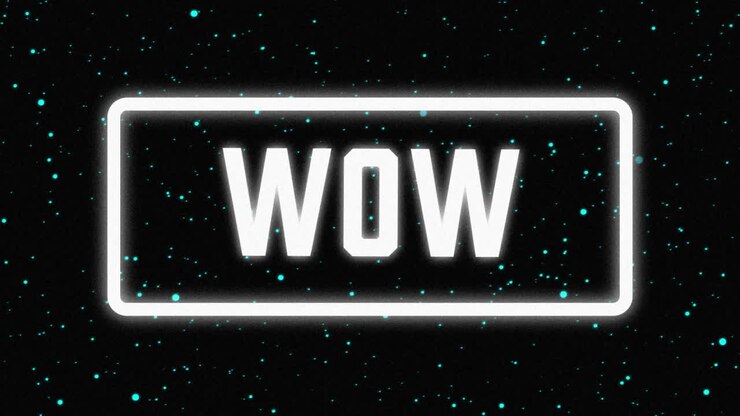 Animation vintage video game screen with word wow written