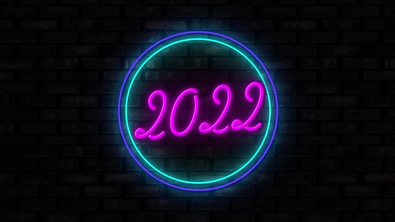 animación del texto de 2022 sobre círculos de neón