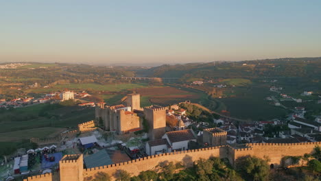 scenic castle standing landscape drone view. historic architecture cozy town
