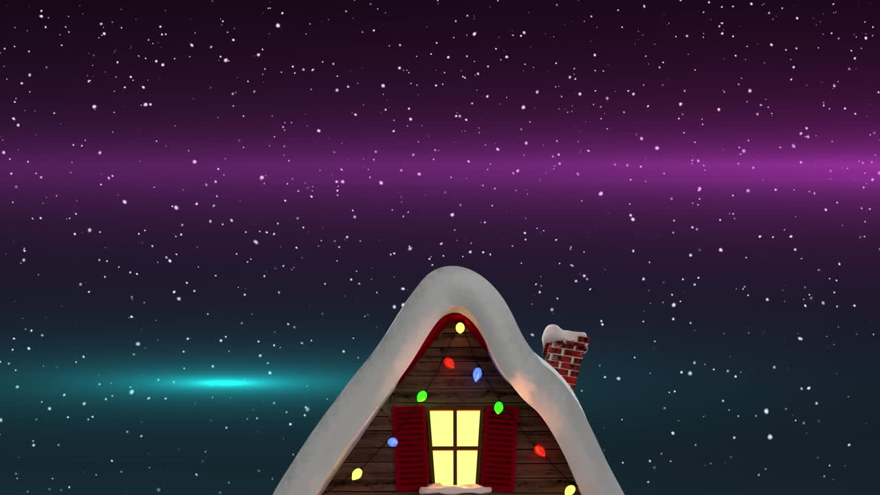 animación de la nieve cayendo sobre la casa de navidad en el paisaje de invierno
