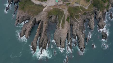 aerial top down pan of tojinbo fukui coastline japan