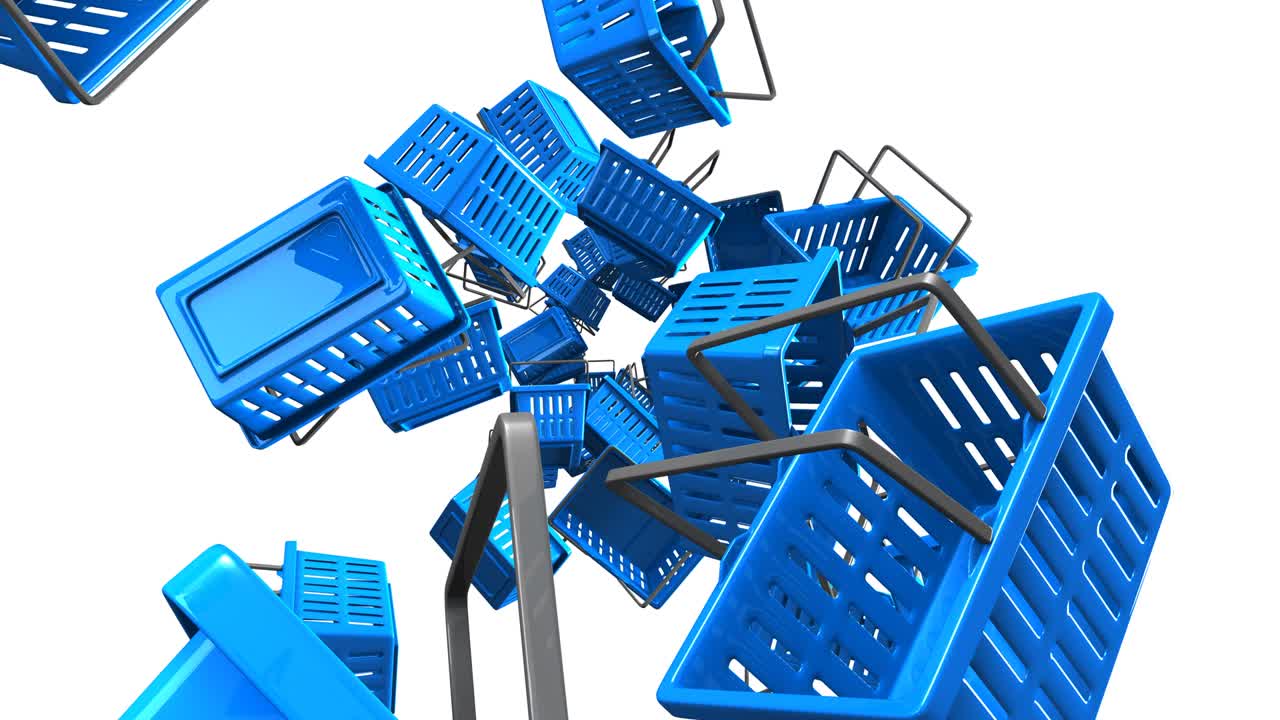 cestas de compras azules sobre fondo blanco