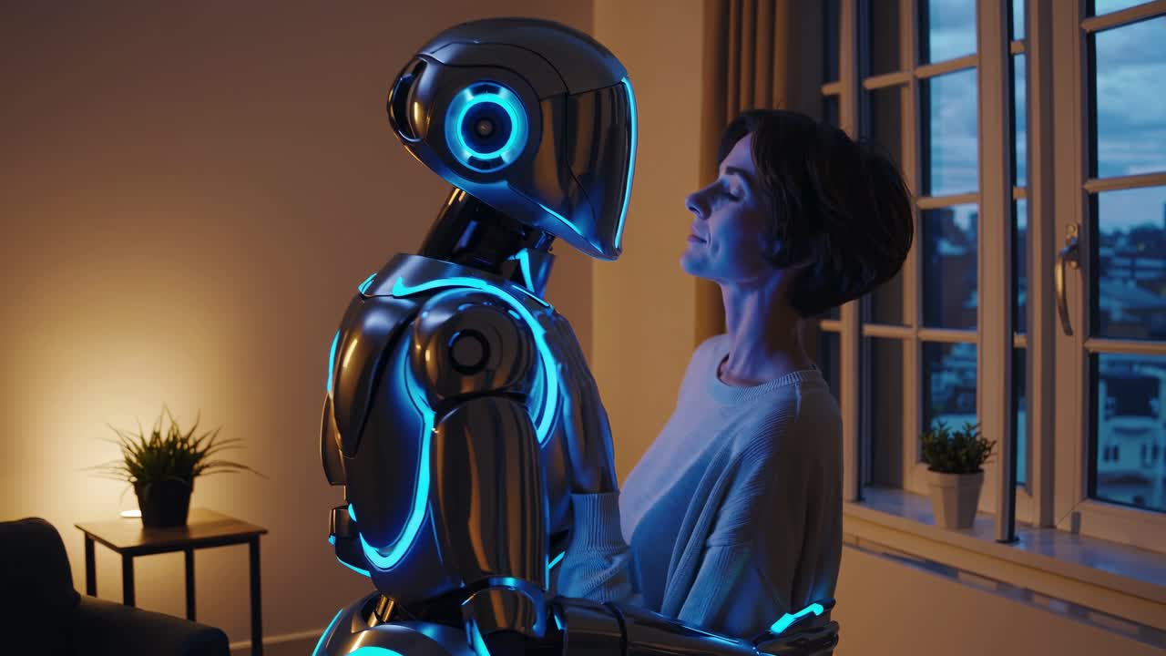 interacción entre la mujer y el robot