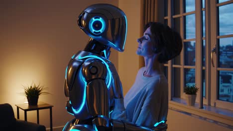 interacción entre la mujer y el robot