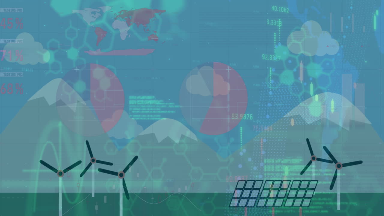 Animation of data processing over wind turbines