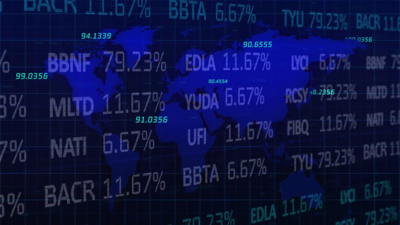 Animation of financial data processing over world map