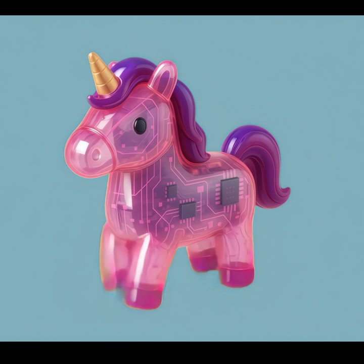 Rotating Translucent Pink Toy Unicorn with Internal Circuitry