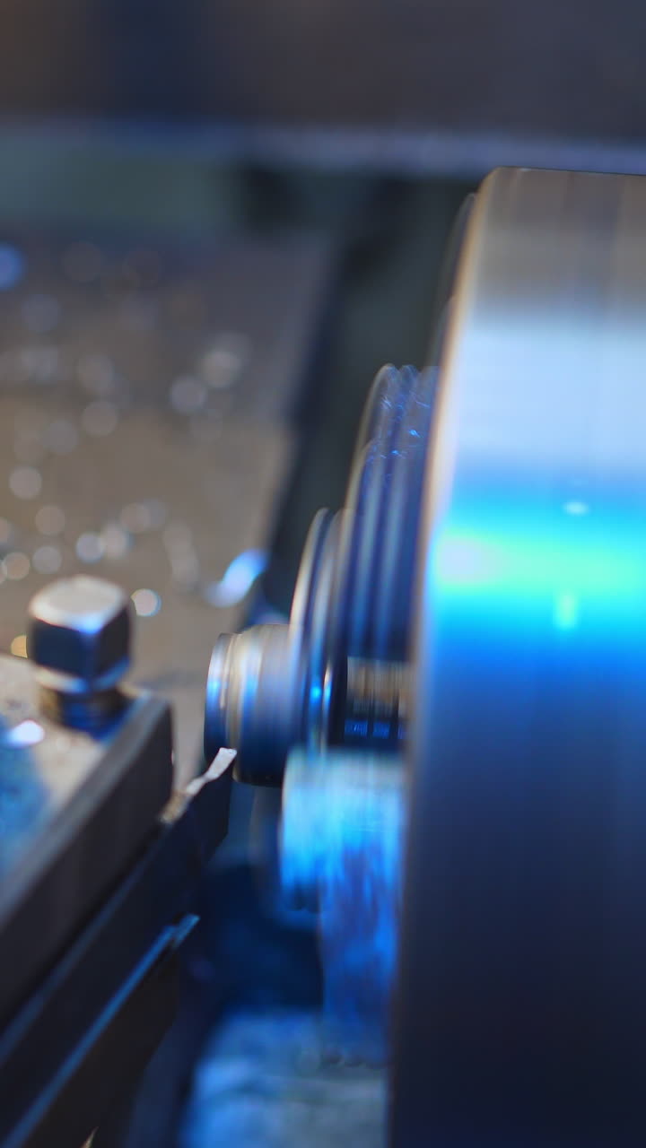 Modern turner working with instrument. New machine stand industry. Vertical video