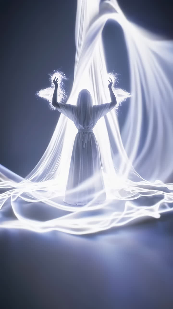 Woman in White Dress with Spiritual Energy