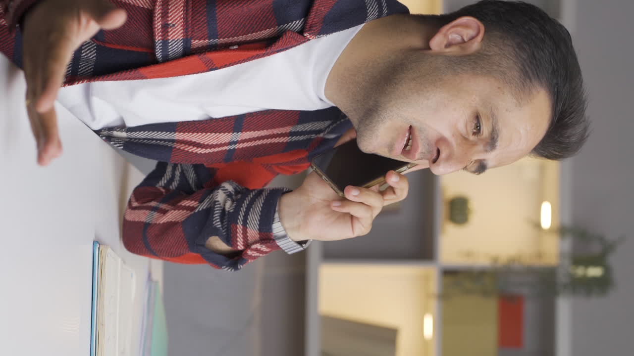 el video vertical del hombre discutiendo con su esposa por teléfono se quita el anillo.