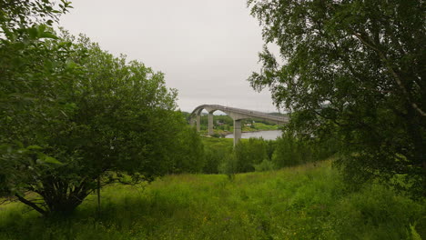 aerial dolly footage of the imposing and impressive saltstraumen bridge
