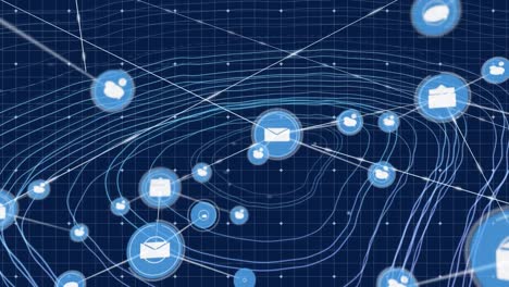 animación de la red de conexiones con iconos sobre la cuadrícula