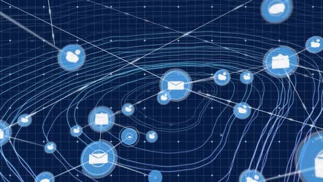 animation of network of connections with icons over grid