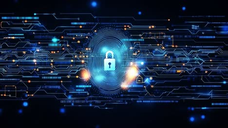 secure digital lock network. a digital network featuring a lock symbol on a fingerprint background, highlighting data security and encryption.