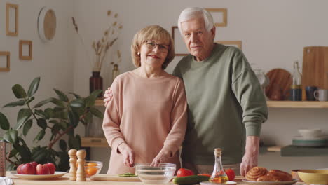 portrait of happy senior couple in kitchen