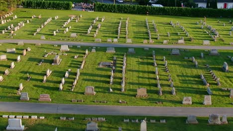 lititz pennsylvania usa - low aerial drone shot over the cemetery of this small town