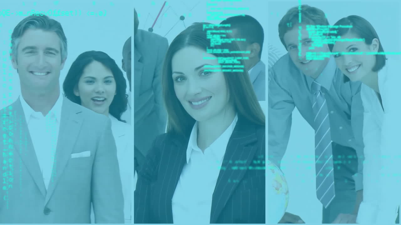 animación del procesamiento de datos sobre diversas personas en la oficina