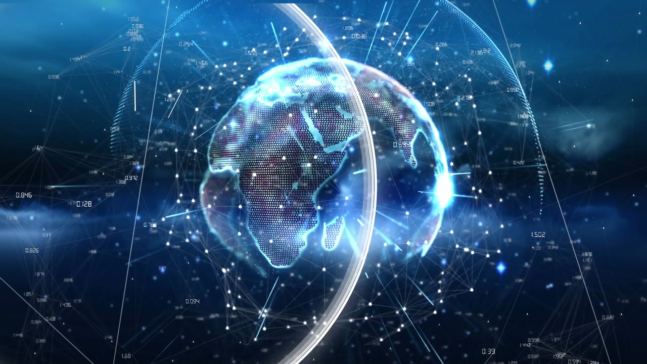 Animation of globe with network of connections over binary coding globe