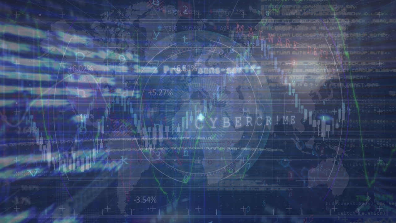 animazione dell'elaborazione dei dati e globo su sfondo nero