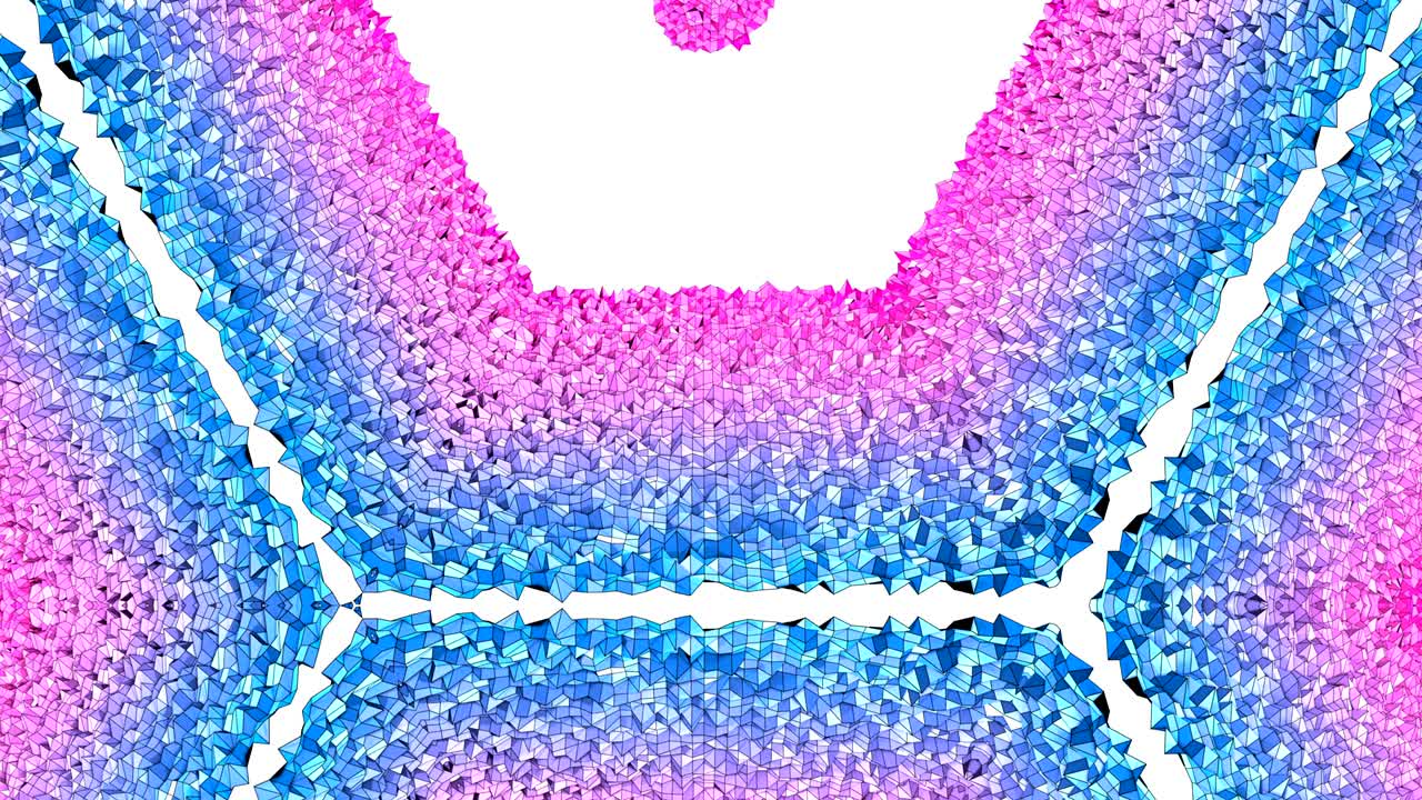 4k 깨한 기하학 칼레도스코프 애니메이션 배경, 루프, 낮은 폴리 스타일, 현대적인 그라디언트 색상과 함께 완벽한 3d 애니메이션, 창의적인 간단한 파란색, 빨간색 배경.