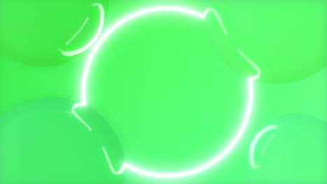 seamless looped 3d animation of glass spheres floating around neon circle light