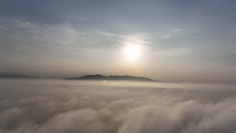 Flying-Down-From-Above-Clouds-Revealing-Lima-Cityscape,-Peru