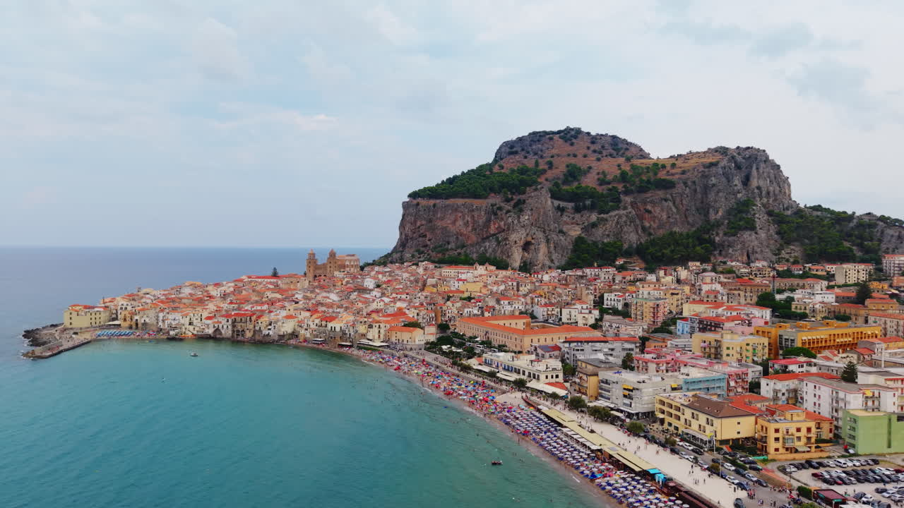 Scenic aerial of Cefalù, Sicily&amp;#039;s coastline and vibrant architecture