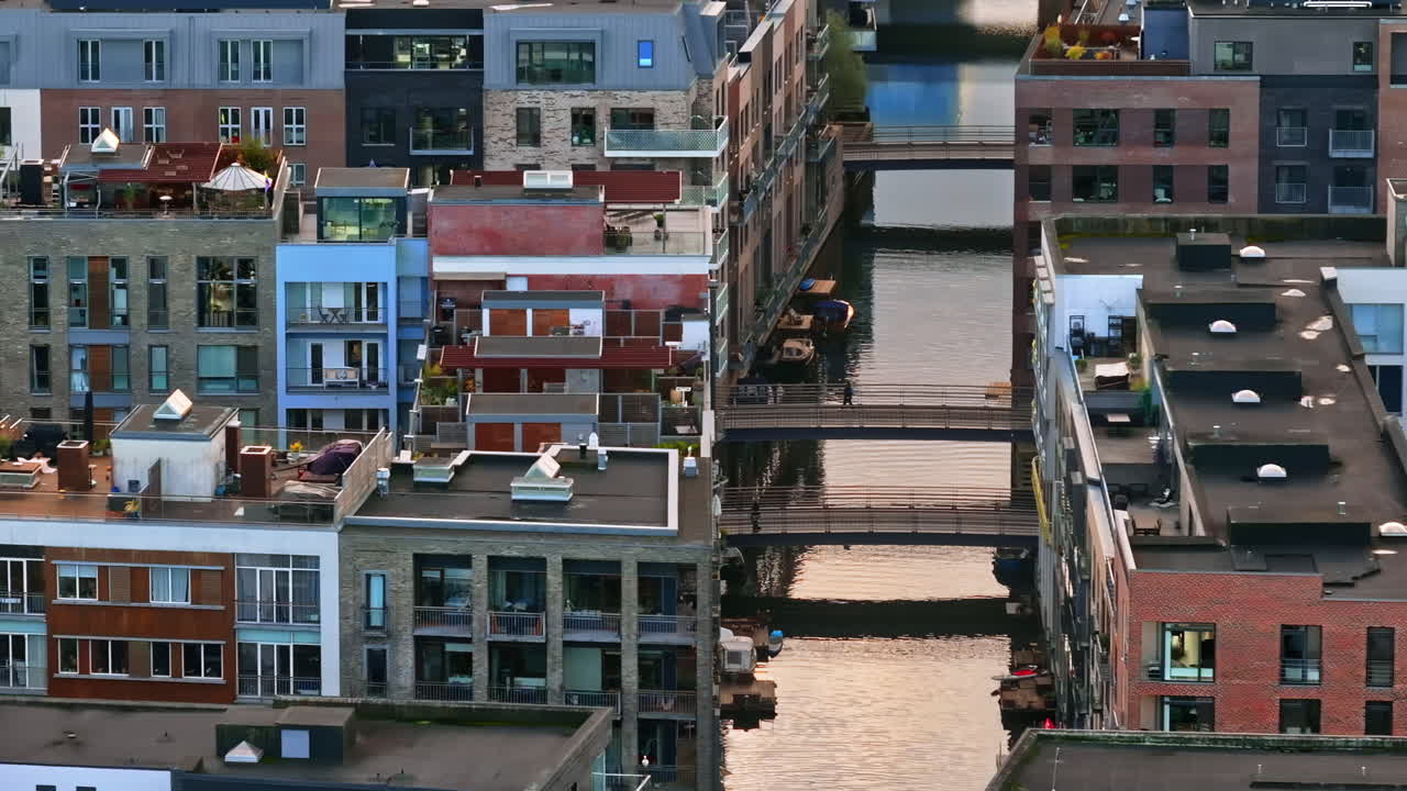 Aerial drone view of the Teglholmen peninsula in the South Harbour of Copenhagen, Denmark