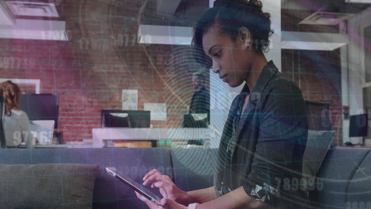 Animation of financial data processing over diverse business people