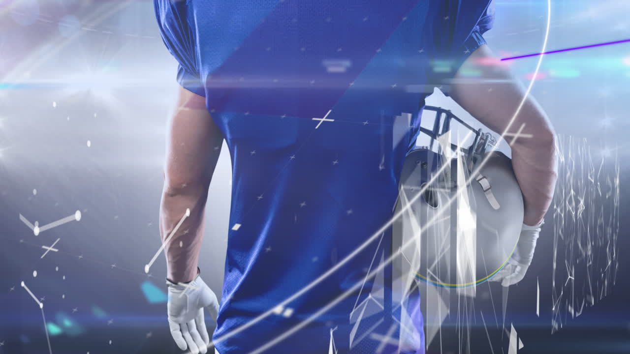 헬 ⁇ 을 입은 남성 미식축구 선수와 함께 데이터 처리의 애니메이션