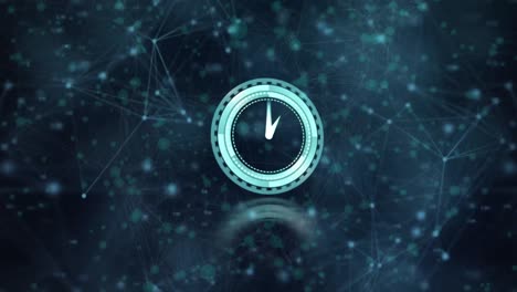 animación del reloj sobre la red de conexiones sobre fondo azul