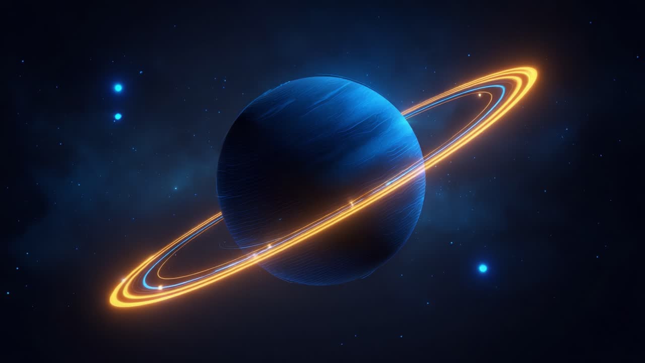 A captivating view of a vibrant blue planet with distinct rings set against a stunning starry cosmic backdrop, showcasing the beauty of the universe in a mesmerizing display of colors and lights