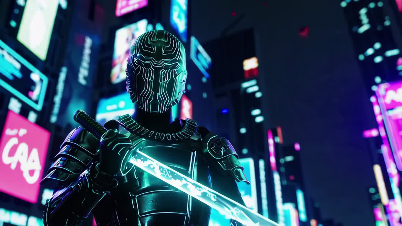 네온 시티의 사이버 크 사무라이