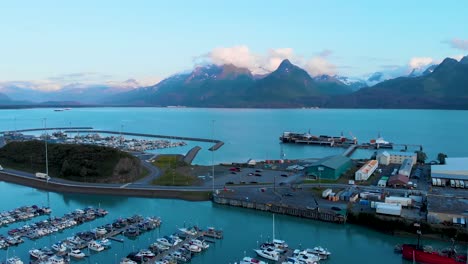 4K-Drone-Video-of-Port-Valdez-in-Valdez,-Alaska-during-Sunny-Summer-Day