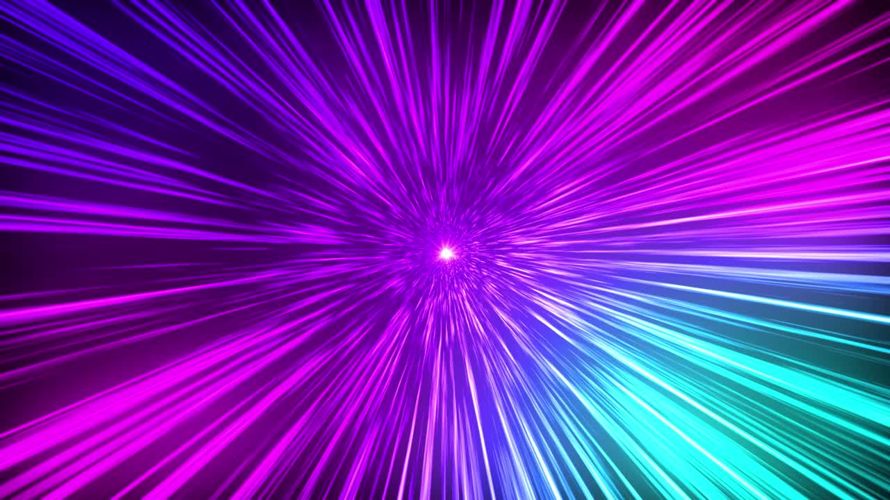 Colorful tunnel. Abstract creative cosmic background. Hyper jump into another galaxy. Speed of light, neon glowing rays in motion. Beautiful fireworks, colorful explosion, big bang
