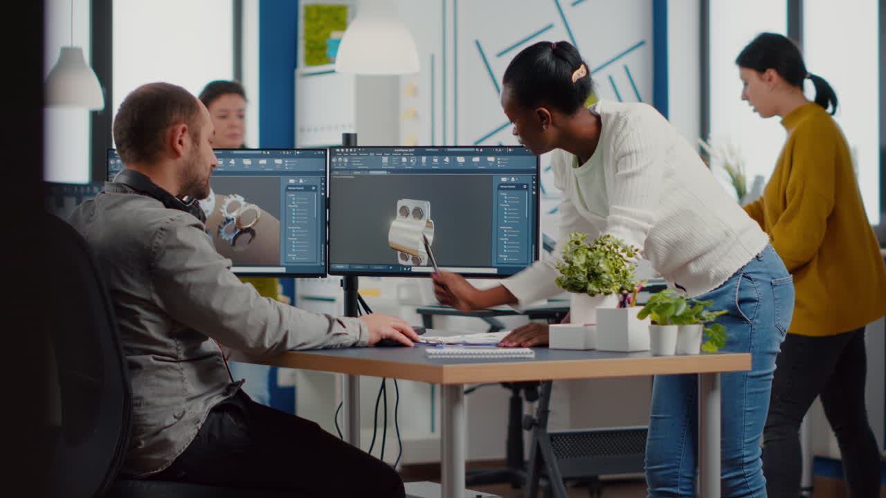 Professional heavy industry team of engineers working on computer