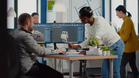 professional heavy industry team of engineers working on computer