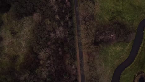 aerial view of countryside road and fields