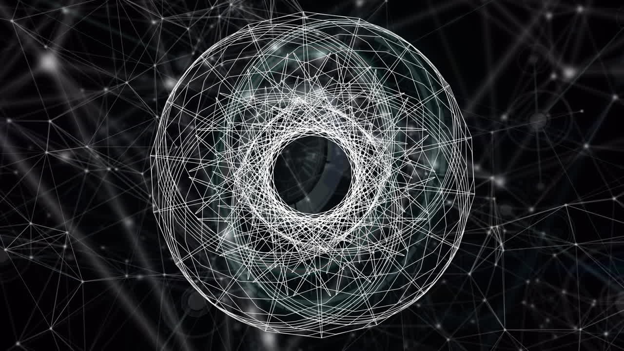 animación de círculos que se mueven sobre una red de conexiones