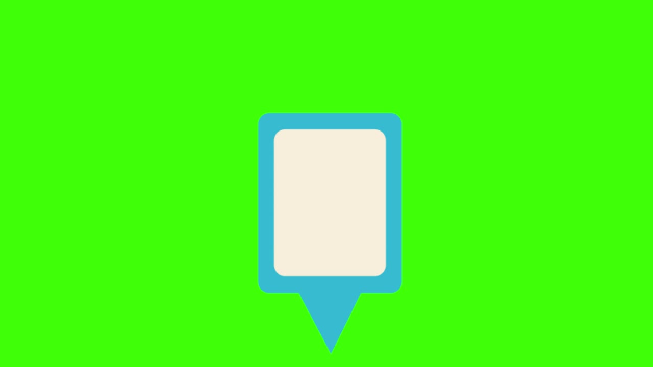 animated square-shaped blue bold speech icon popping up on a green screen