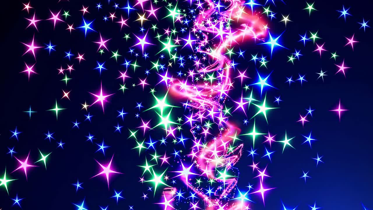A vibrant video concept with colorful, glowing stars cascading in a vertical flow
