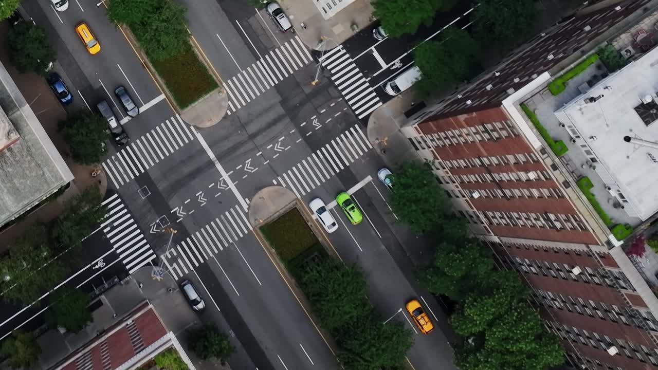 Aerial view of bustling streets in New York City captured by drone