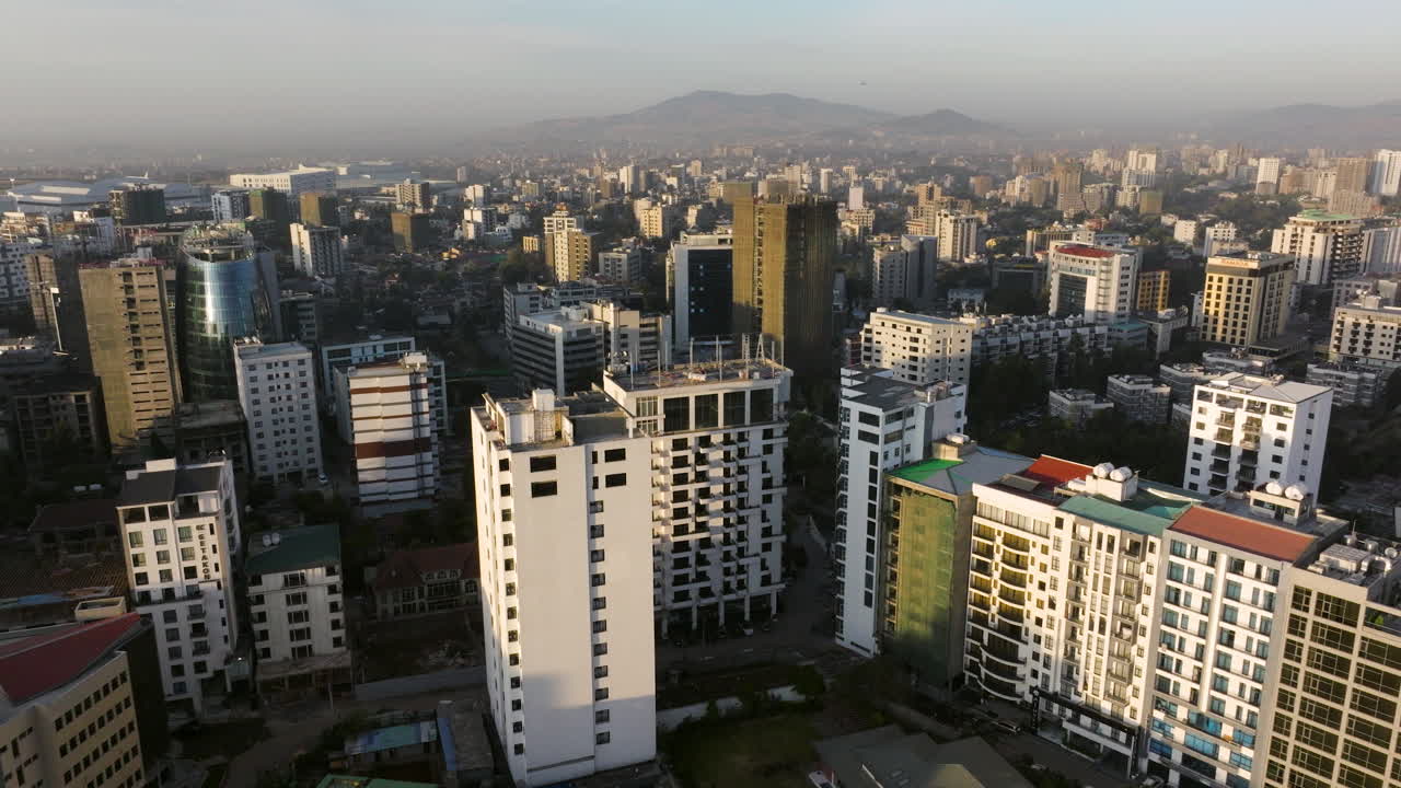 Addis Ababa’s Bole area buildings and streets seen from drone