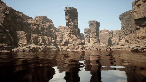 beautiful red river and shores of colored sandstone