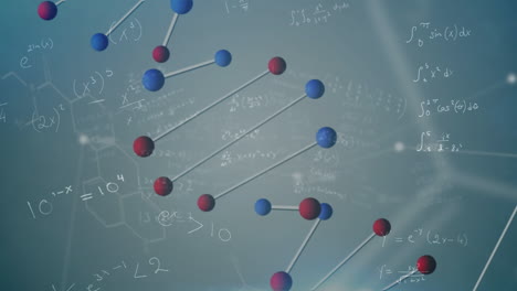 animación del procesamiento de datos y la cadena de adn en fondo azul