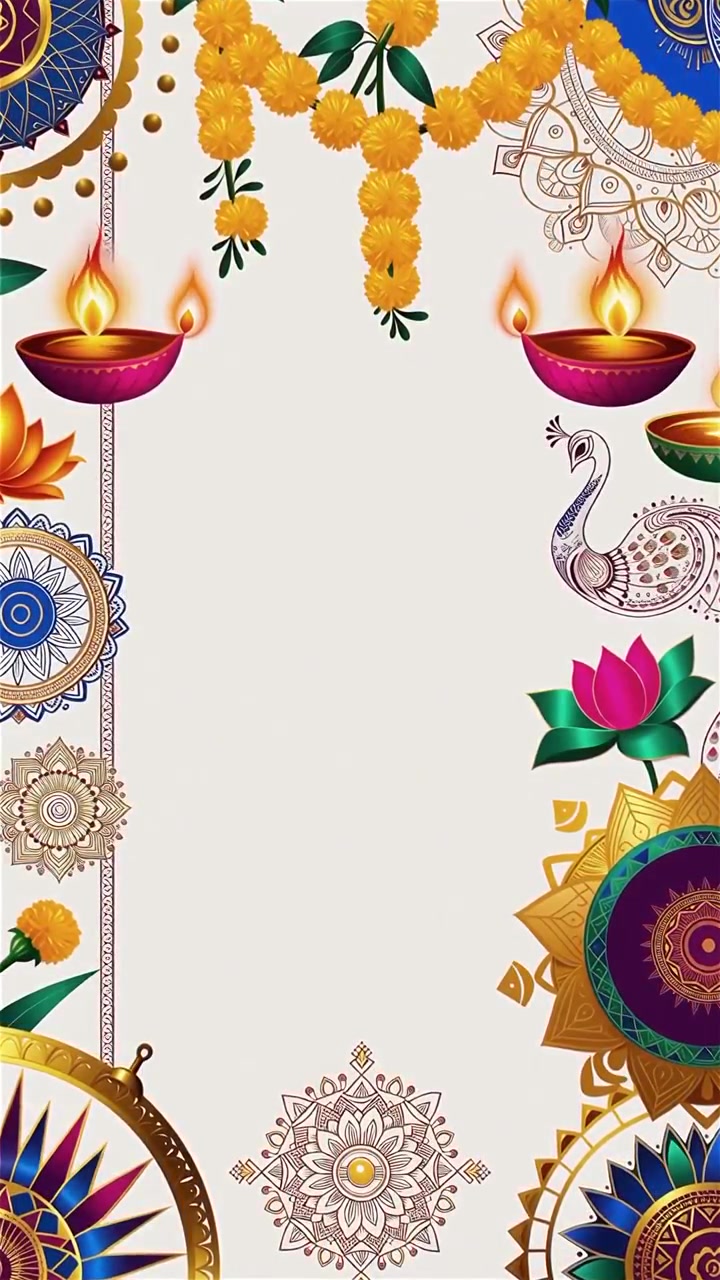 Sfondo Diwali con Diyas luminosi, Rangoli e fiori di loto